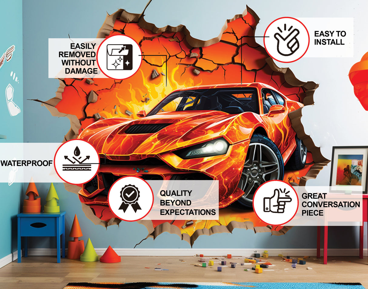 Alternate product view of 3D Fire Car Wall Sticker.