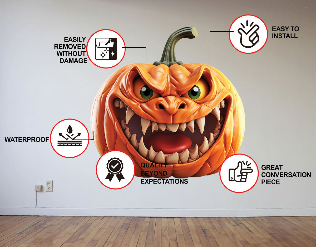 3D Evil Laughing Pumpkin Decal - Halloween Scary Vinyl Wall Sticker.