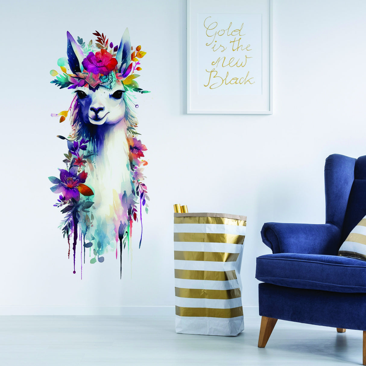 Vibrant Alpaca car and window decal with flowers
