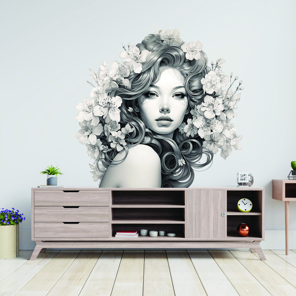 Botanical woman silhouette wall decal shown in an alternate product view.