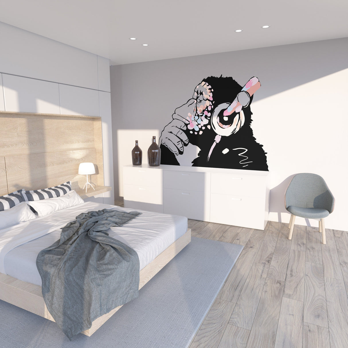 Product gallery view of Artist Inspired Thinking Monkey Decal In Pink Color.