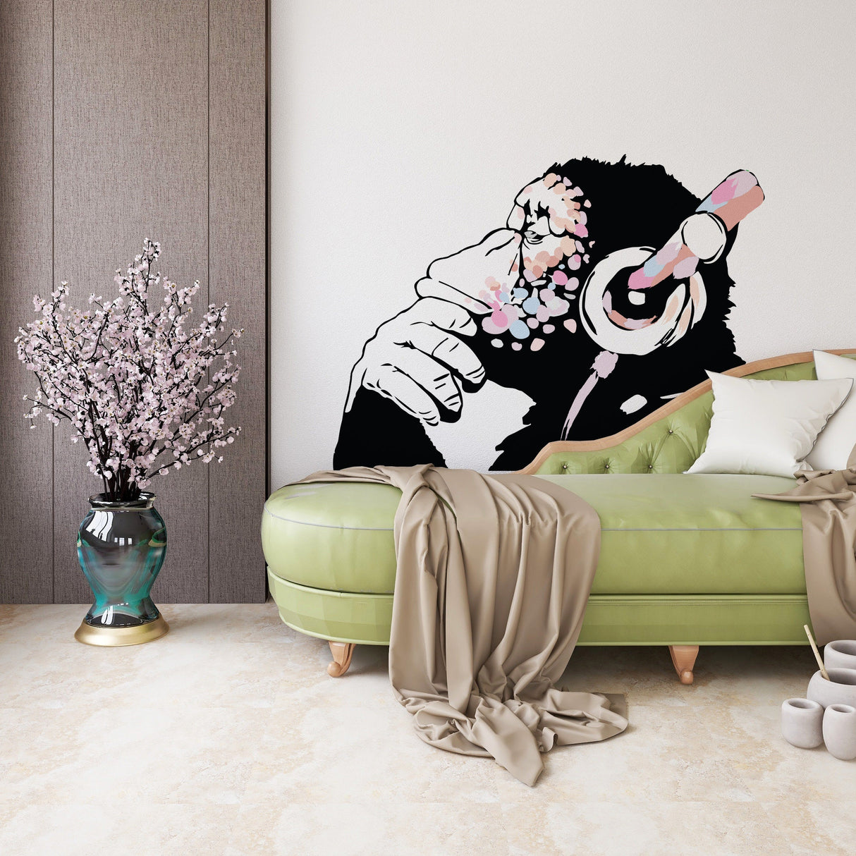 DJ chimp graffiti vinyl wall decal.
