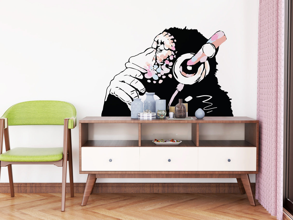 Additional product view of Artist Inspired Thinking Monkey Decal In Pink Color.