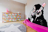 Monkey with headphones wall decal product detail.