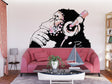 Pink thinking monkey street art wall decal.