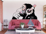 Pink thinking monkey street art wall decal.