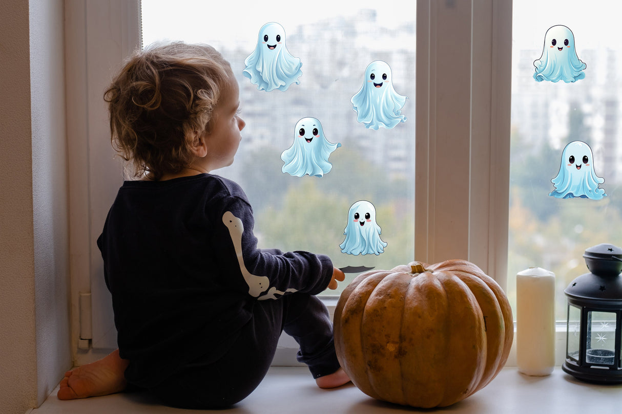 Additional product detail of 12x Printed White Ghosts Window Decals.
