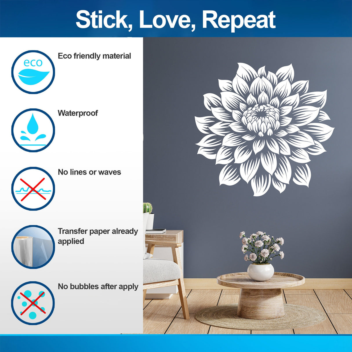 Floral vinyl wall decal shown as a home decor accent.
