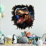 Dinosaurs wall decal with a cracked-wall porthole effect