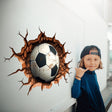Football wall decal with a soccer ball breakthrough illusion
