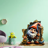 Alternate product view of the 3D gnome wall hole decal.