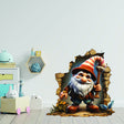 Whimsical gnome wall hole decal with a printed 3D effect