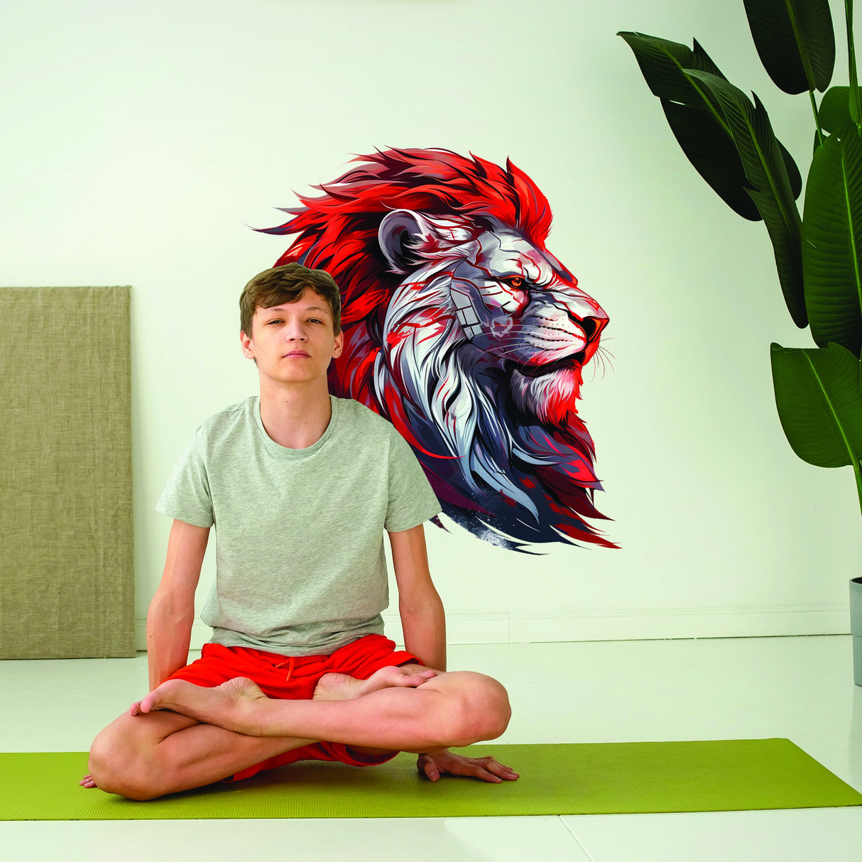 Tech-inspired lion head wall sticker shown in an alternate product view.