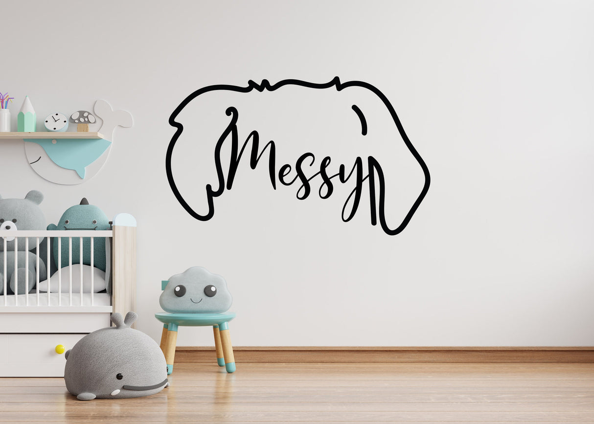 Custom pet ears outline decal shown as a memorial keepsake.