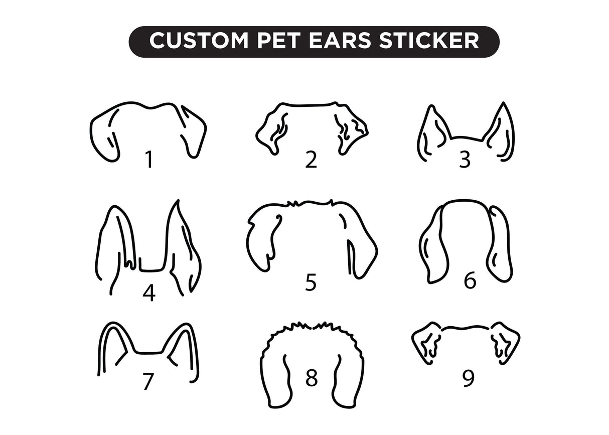 Personalized dog ears outline decal shown in an alternate product view.