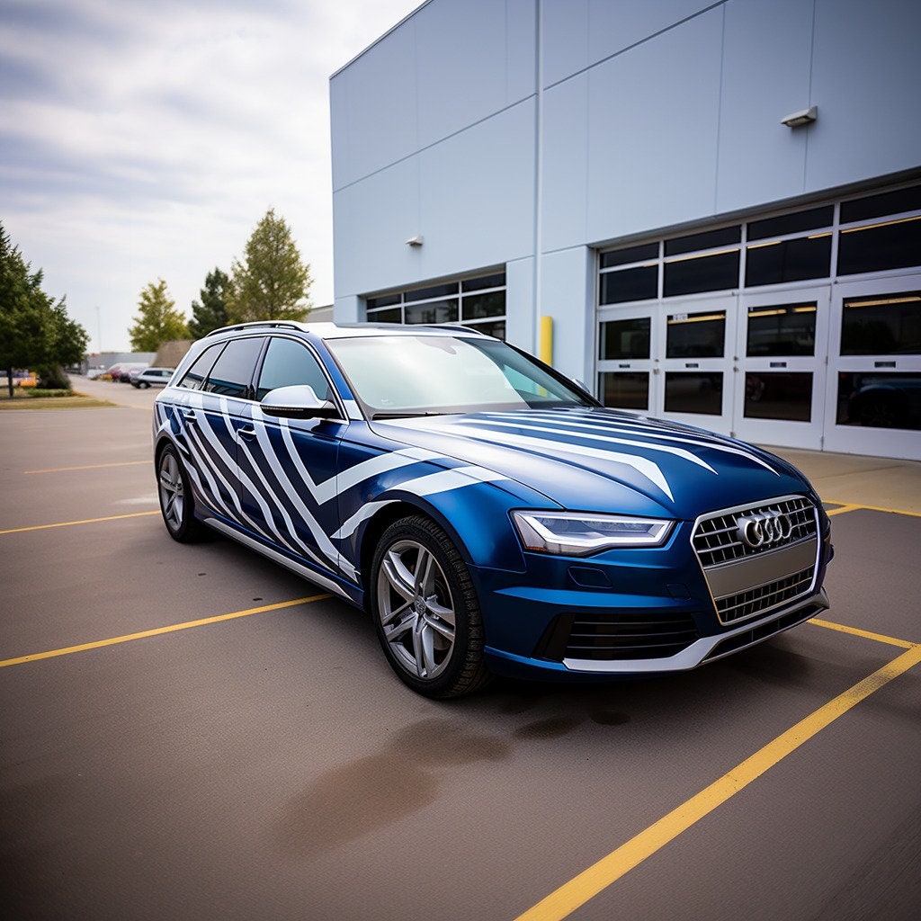 White stripe vinyl decals shown as a vehicle styling option.