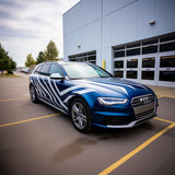 White stripe vinyl decals shown as a vehicle styling option.