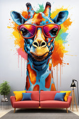 Watercolor giraffe with glasses wall decal displayed in a toddler room.