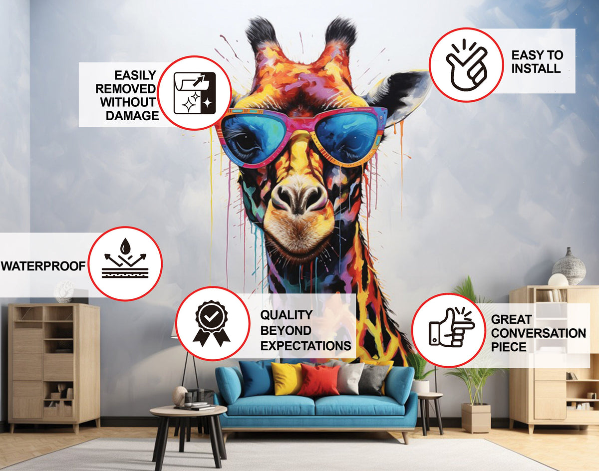 Product gallery view of Charming Giraffe with Glasses Wall Decal.