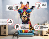 Product gallery view of Charming Giraffe with Glasses Wall Decal.