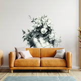 Alternate product presentation of the woman with floral hair wall decal.