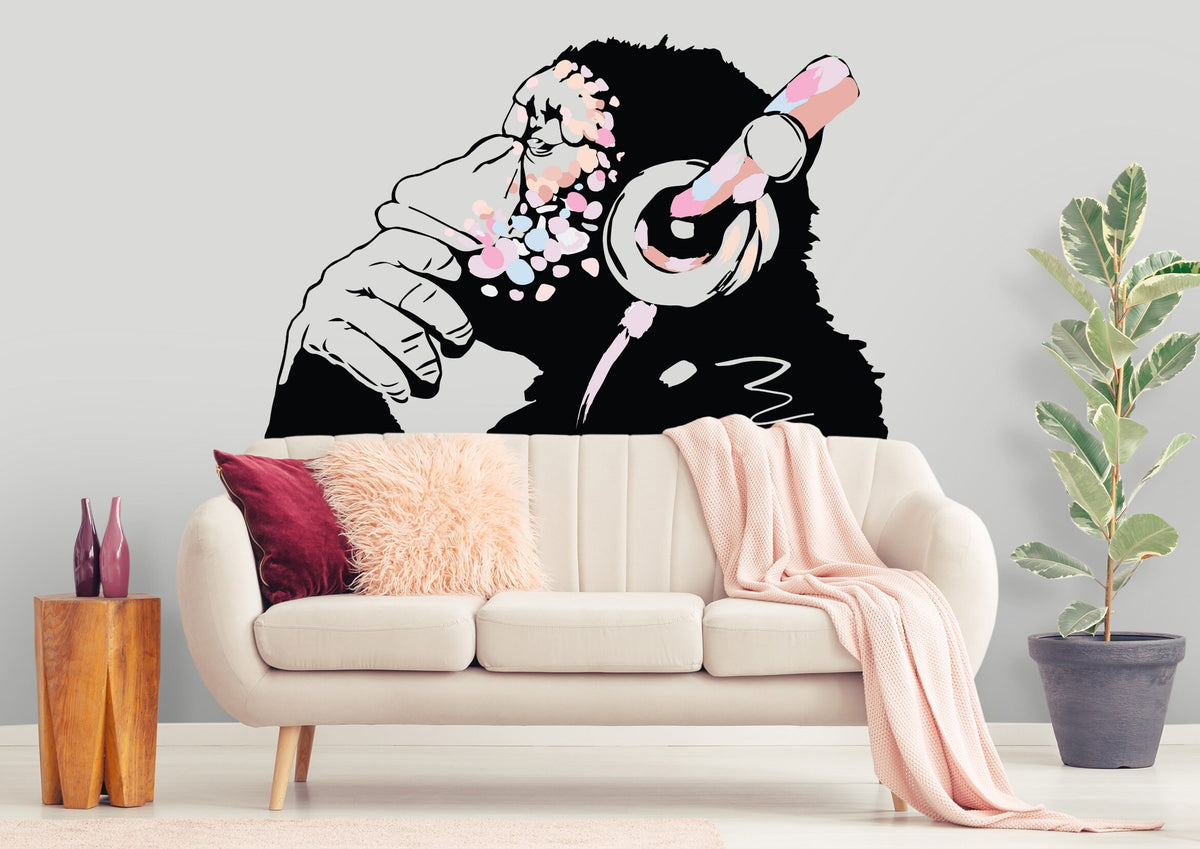 Modern street art monkey wall mural.