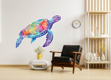 Vivid sea turtle wall decal displayed in an interior.