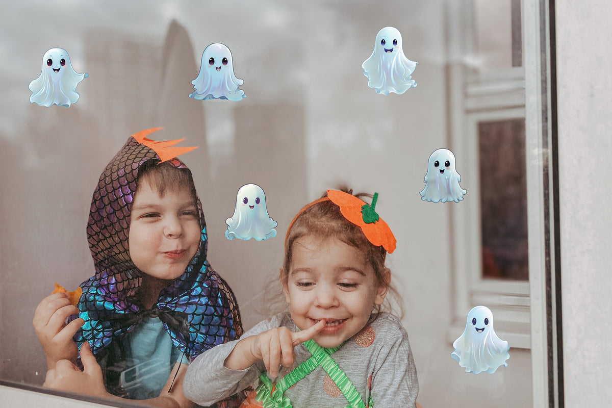 Product detail view of 12x Printed White Ghosts Window Decals.