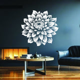 Large botanical flower wall sticker shown in a product presentation.