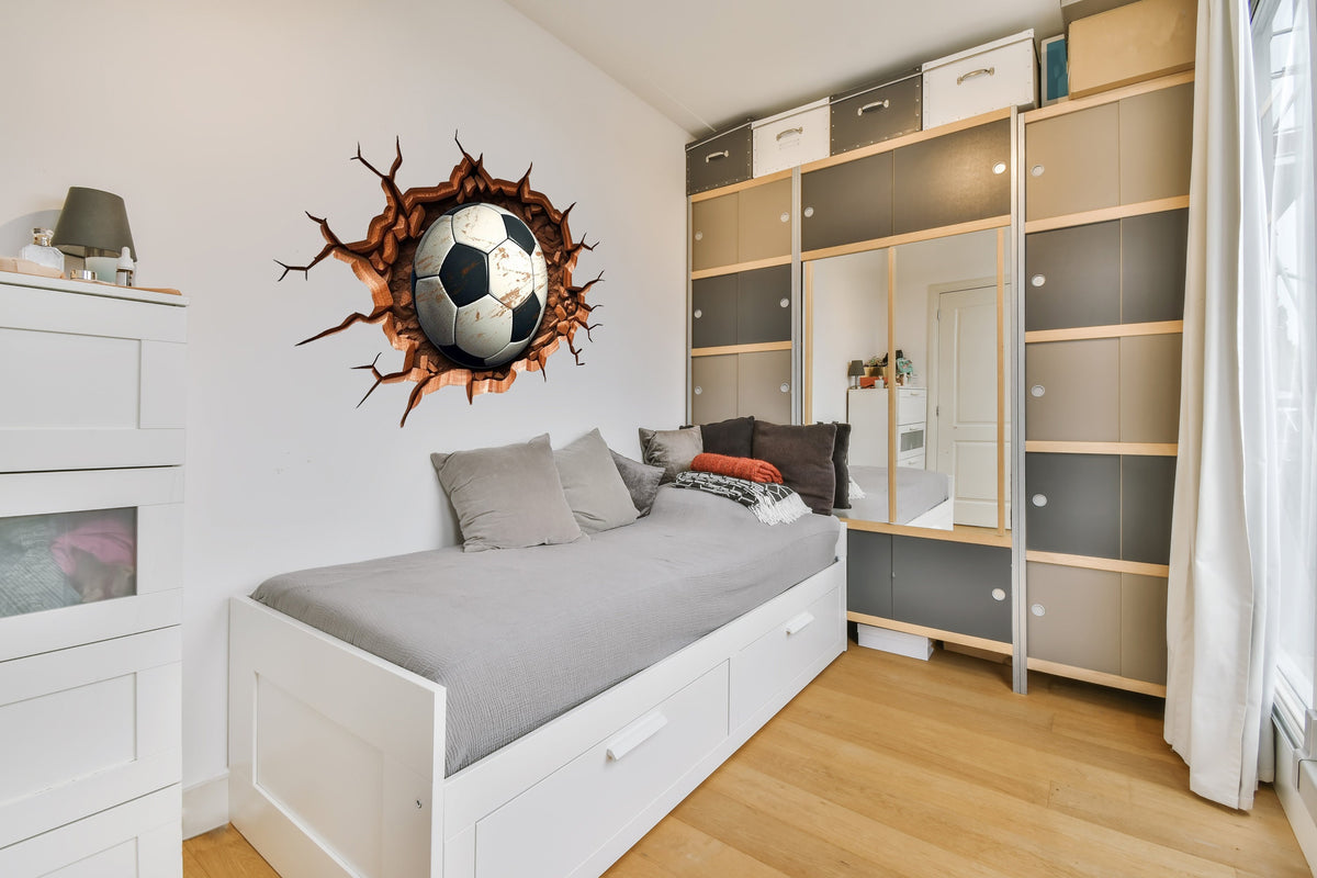 Additional product detail of the 3D football breakthrough wall decal.