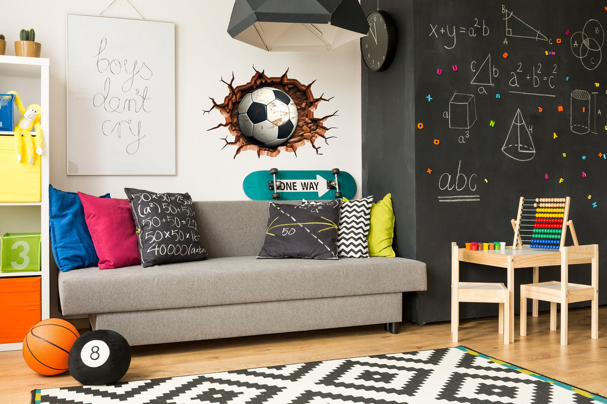 Product presentation view of the 3D football breakthrough wall decal.