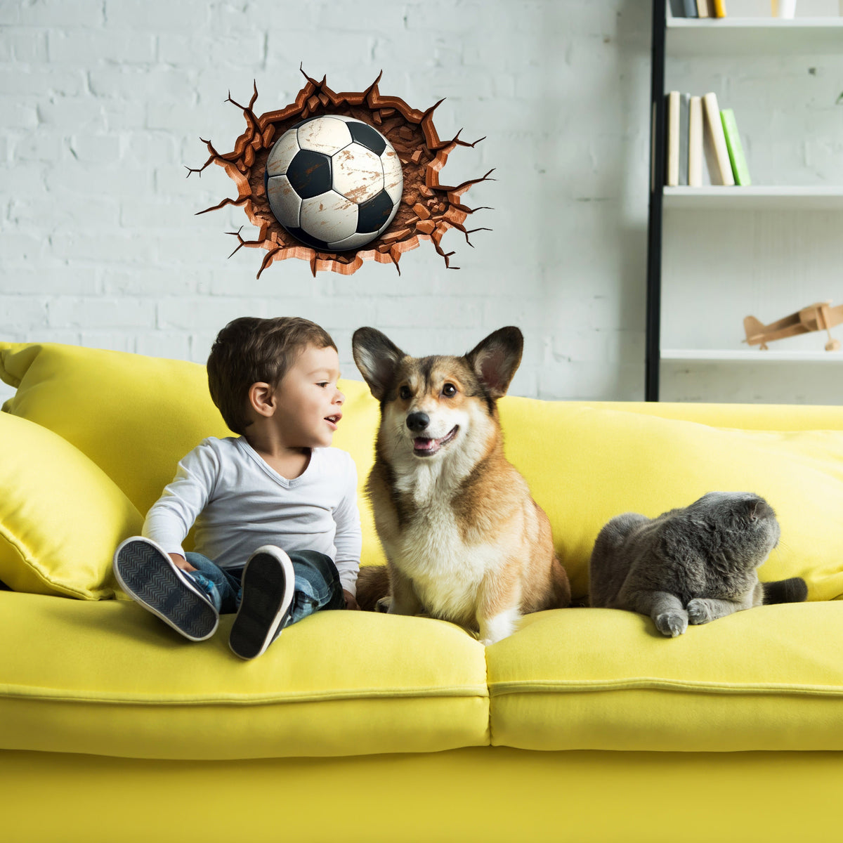 Additional product view of the 3D football breakthrough wall decal.