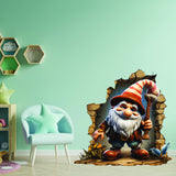 Product detail view of the 3D gnome wall hole decal.