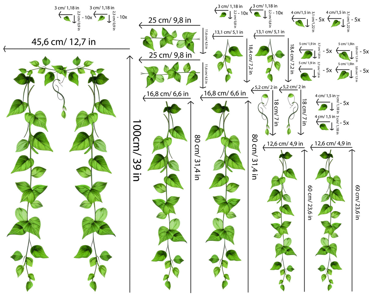 Alternate product view of the hanging green ivy vine wall sticker.