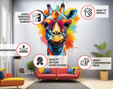 Colorful giraffe with glasses shown in the wall decal design.