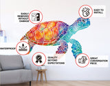 Alternate product view of the rainbow sea turtle wall decal.
