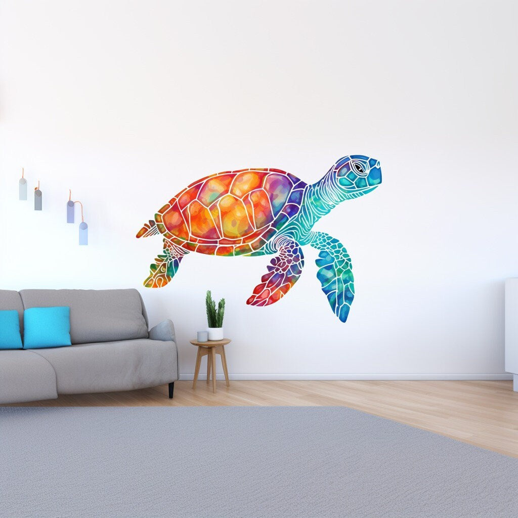 Additional product view of Vibrant Rainbow Sea Turtle Wall Decal.