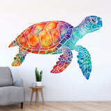 Rainbow sea turtle wall decal shown as educational underwater decor.