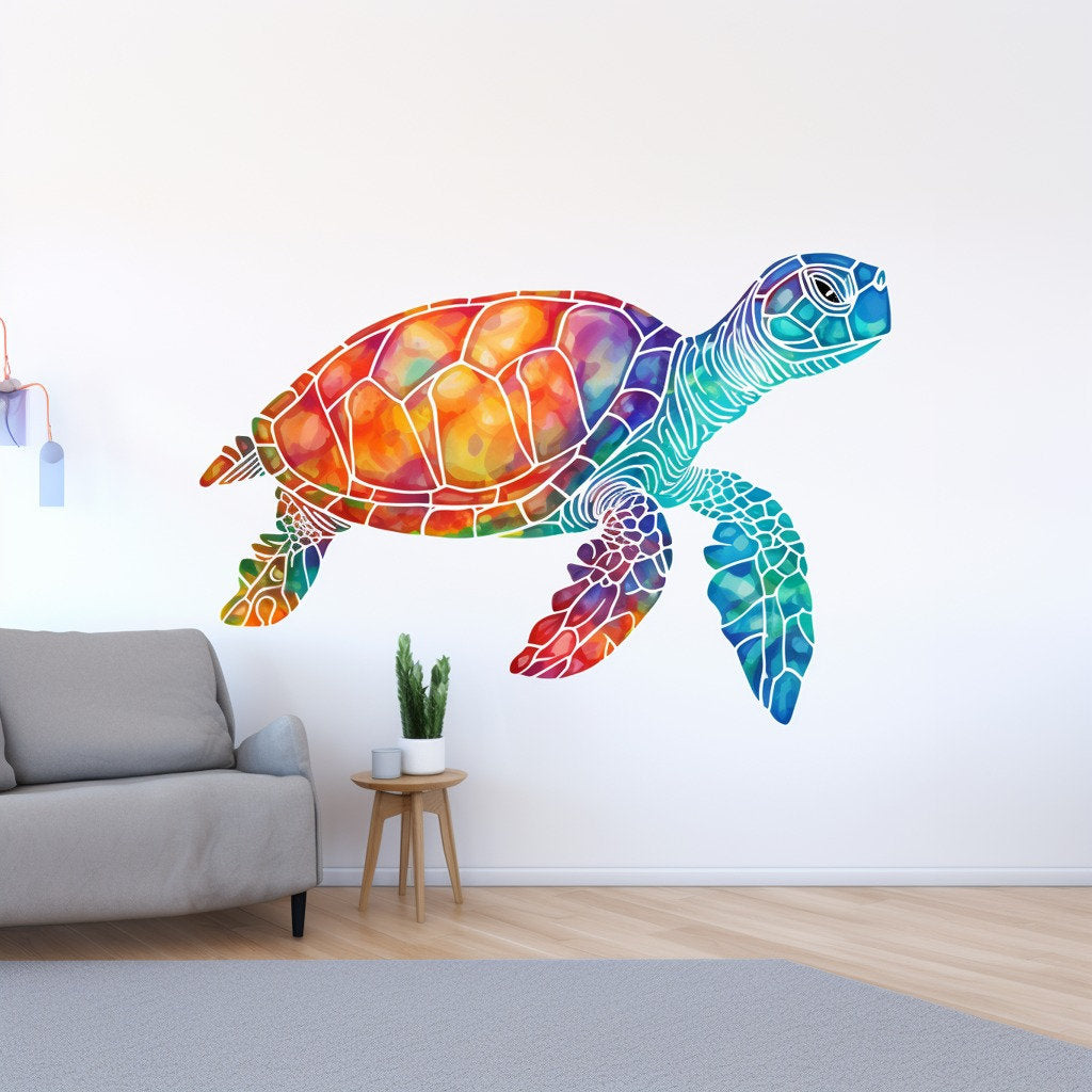 Product gallery view of Vibrant Rainbow Sea Turtle Wall Decal.