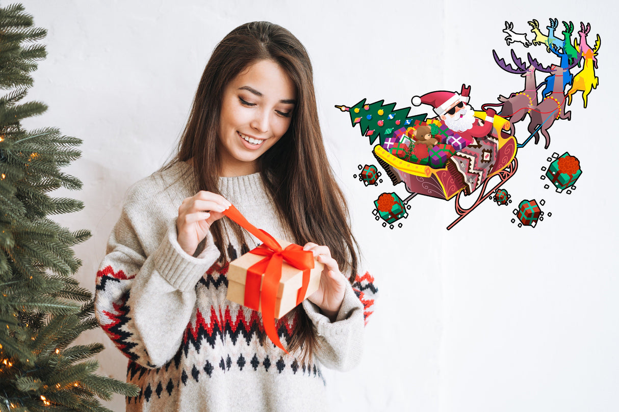 Additional product view of Colorful Humorous Santa in Glasses & Sleigh Wall Decal.