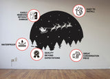 Starry Sky Santa & Sleigh with Deers Wall Decal - Christmas Silhouette Stickers.