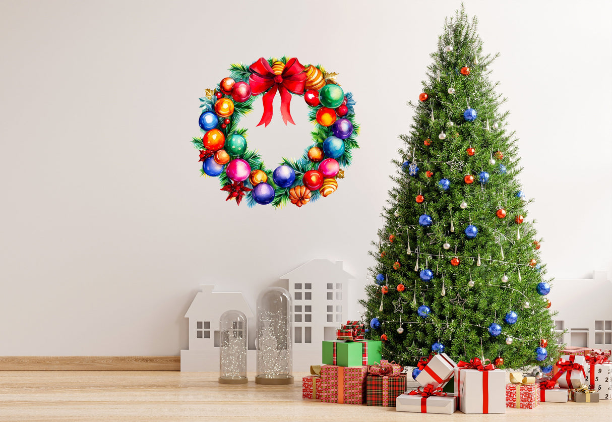 Product gallery view of Enchanting Watercolor Christmas Wreath Wall Decal.