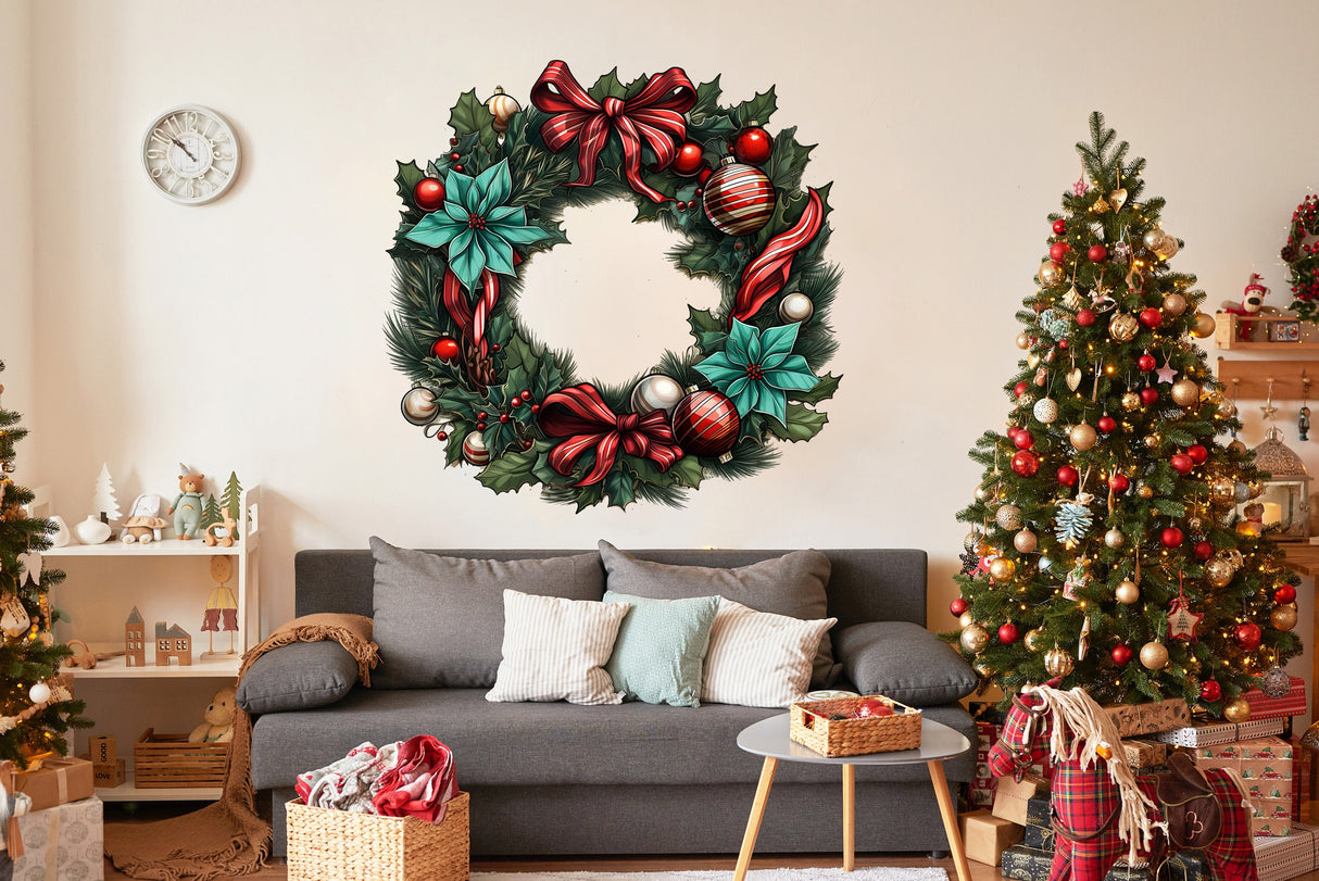 Product gallery view of Lifelike Christmas Wreath Wall Decal.