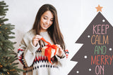 Product presentation view of the Keep Calm and Merry On Christmas tree wall decal.