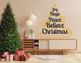 Product detail view of the Joy Hope Peace Believe Christmas wall decal, layout 1.