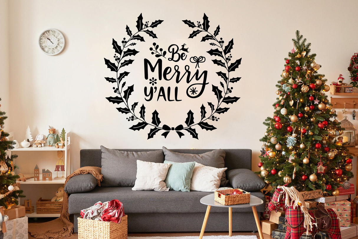 Additional product detail of the Be Merry Y'all Christmas wall decal.