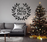 Be Merry Y'all Christmas wall decal shown in a room setting.