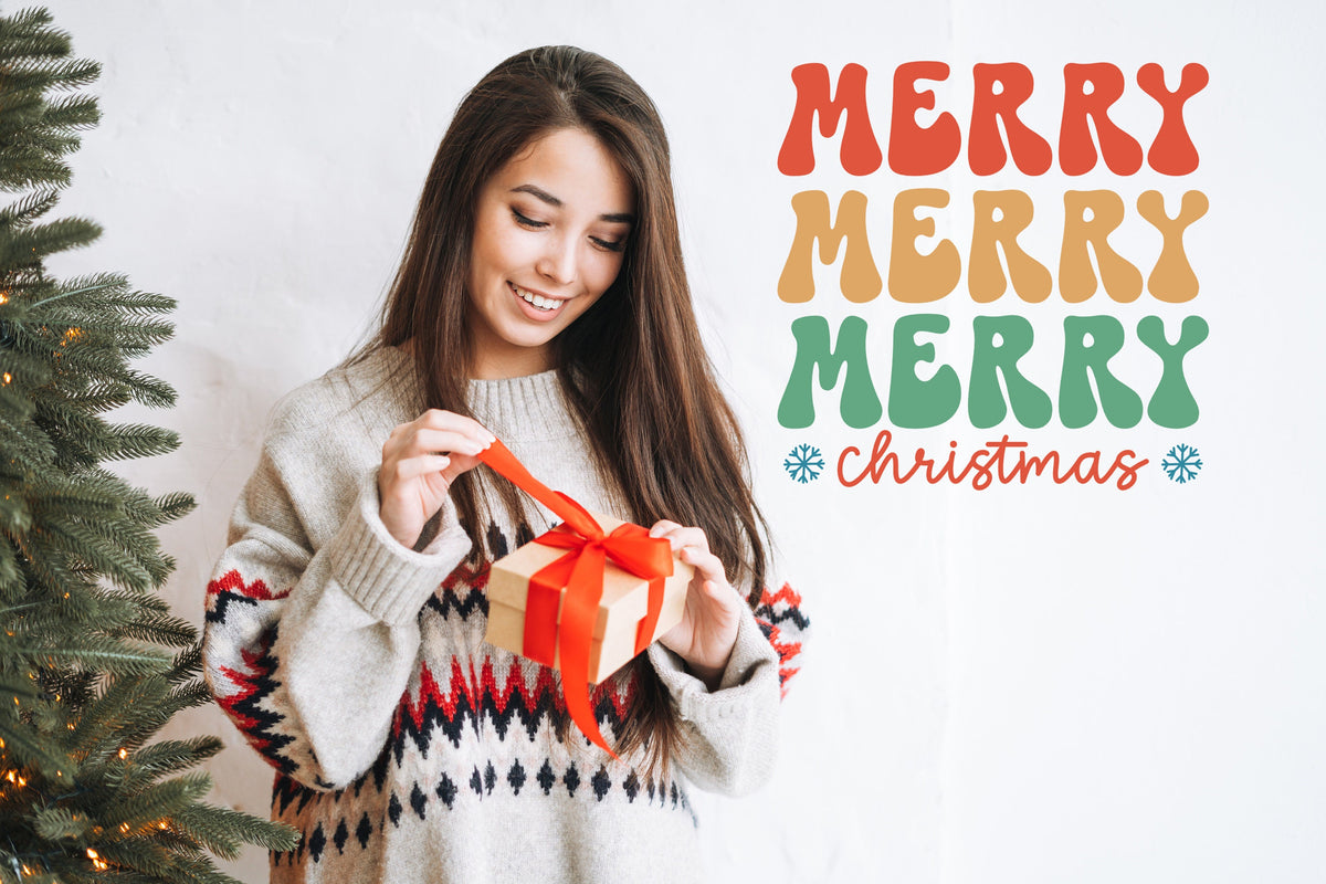 Alternate product presentation of the Merry Merry Merry Christmas wall decal.