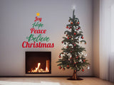 Product presentation view of the Joy Hope Peace Believe Christmas wall decal, layout 2.