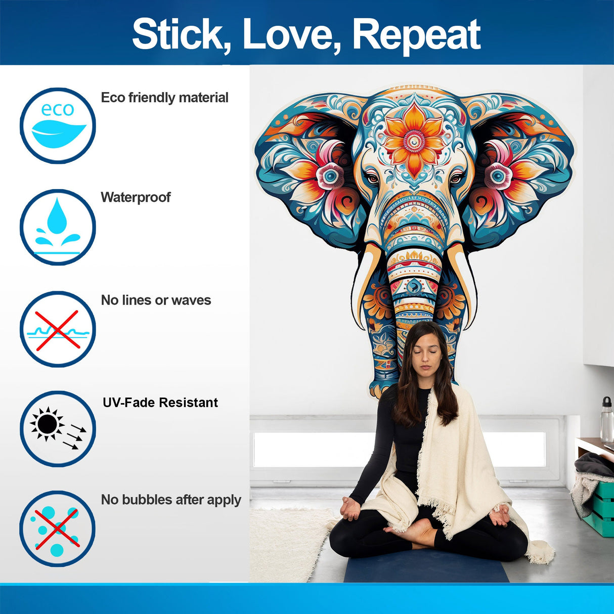 Additional product view of Floral Elephant Wall Decal.